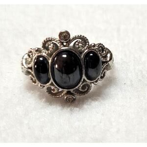 Vtg 1972 Avon Midnight Splendor Ring Hematite Stones Sz Adjustable 6.25-7.25
